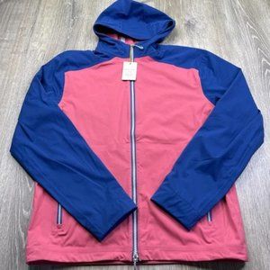 Authentic Peter Millar Men's Hyperlight Link 3L Golf Hooded Jacket Cape Red Navy